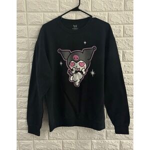 KUROMI BY SANRIO WOMENS SWEATER PULLOVER SIZE LARGE BLACK HELLO KITTY LONGSLEEVE